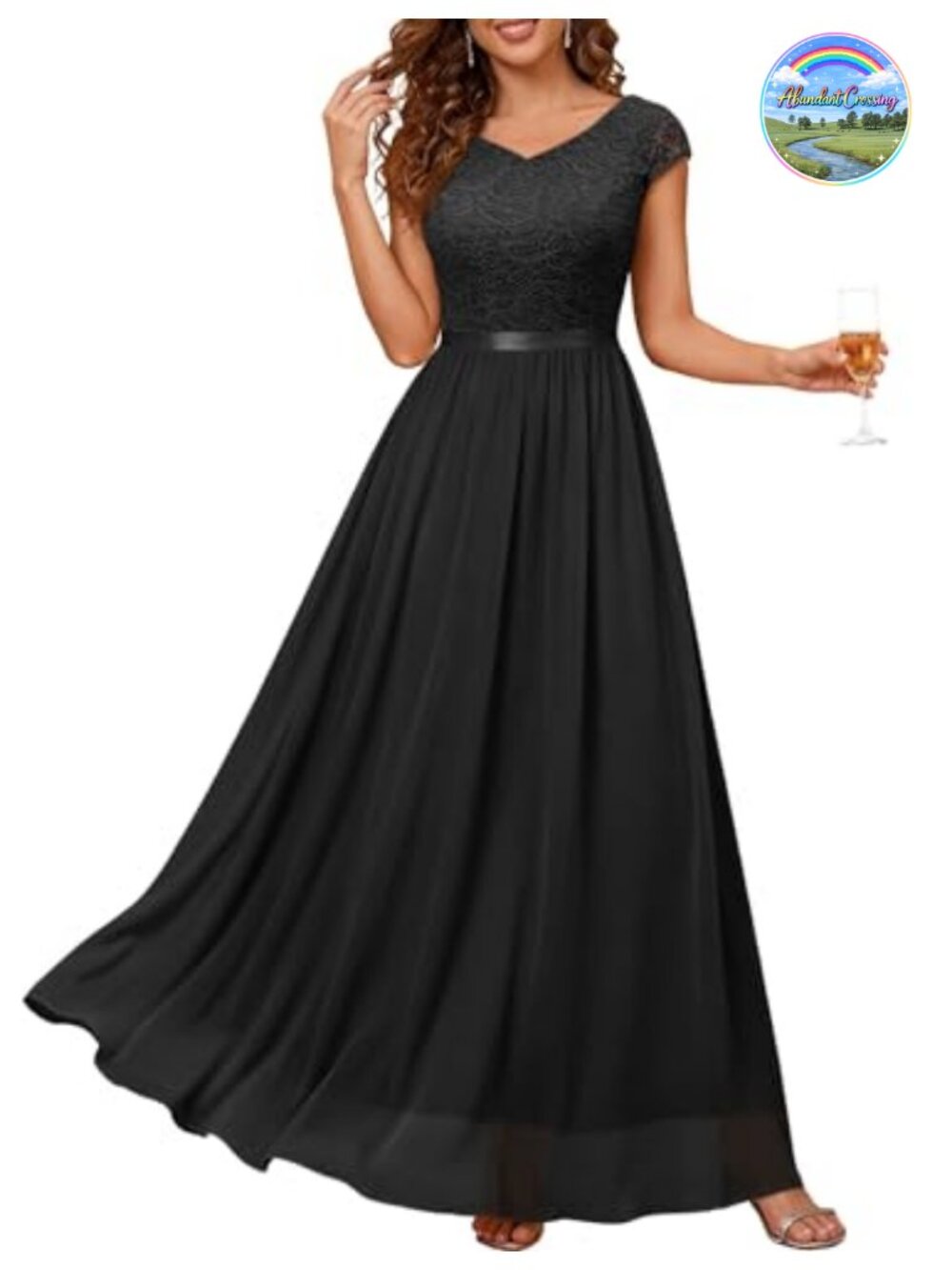DRESSTELLS Formal Lace Wedding Guest Dress Cap Sleeve V-Neck Bridesmaid Evening